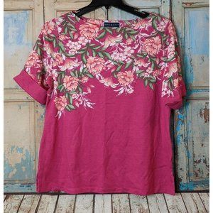 Karen Scott Womens Plus 0X Steel Rose Floral Print Bloat Neck Elbow Sleeve Top